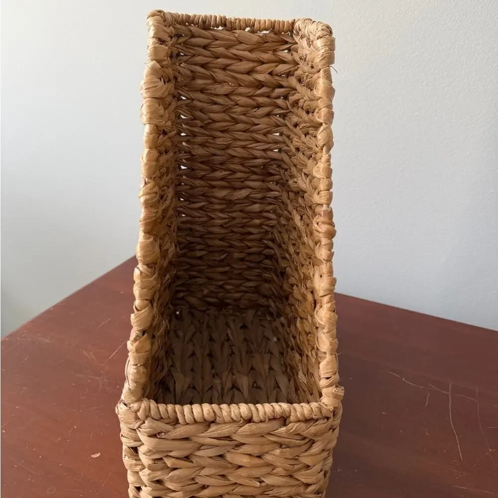 Vintage Woven Seagrass File Organizer Basket Boho Office Desktop Storage